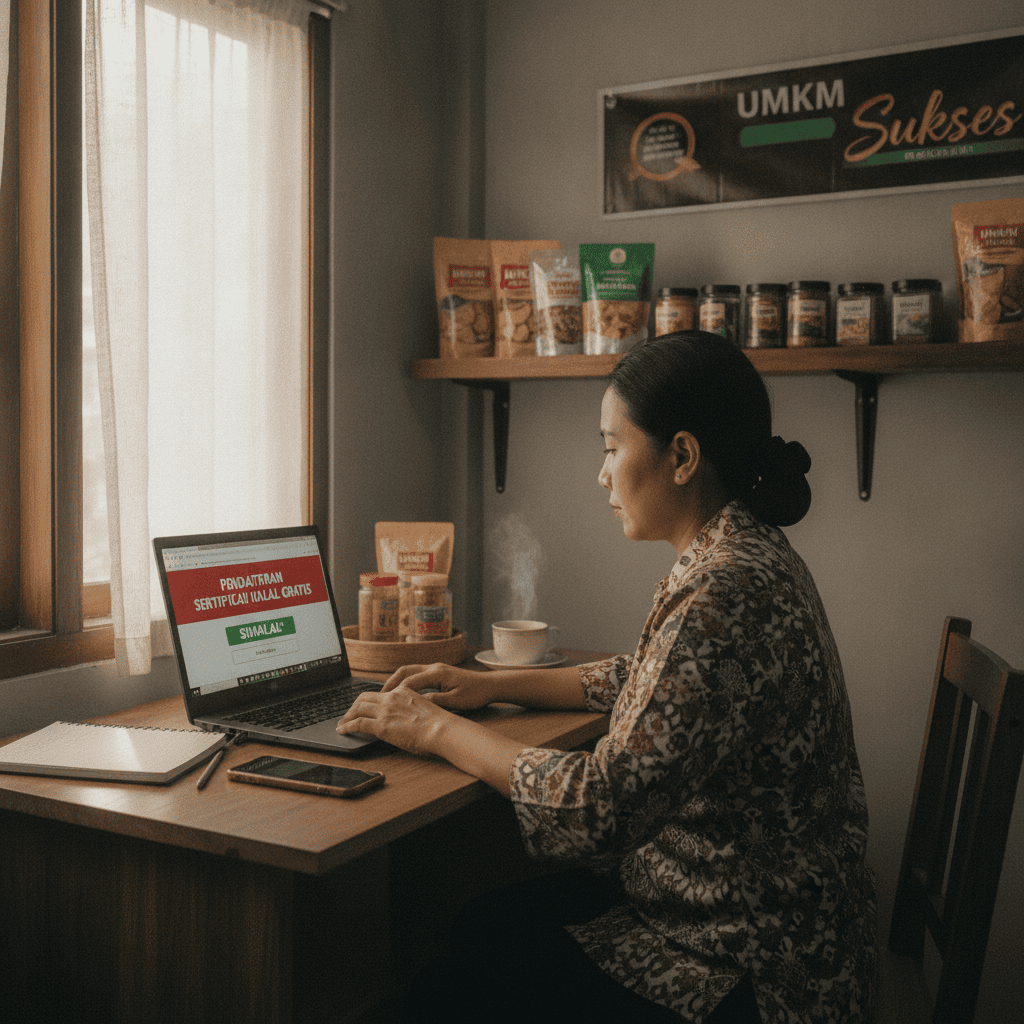 Pelaku UMKM sedang melakukan pendaftaran Sertifikasi Halal Gratis melalui sistem SIHALAL